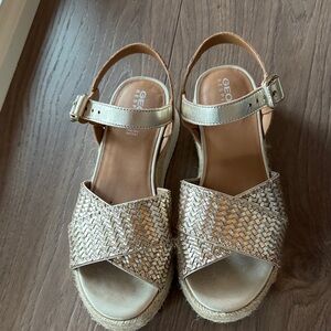 Geox Respira Metallic Gold Woven Strap Sandals